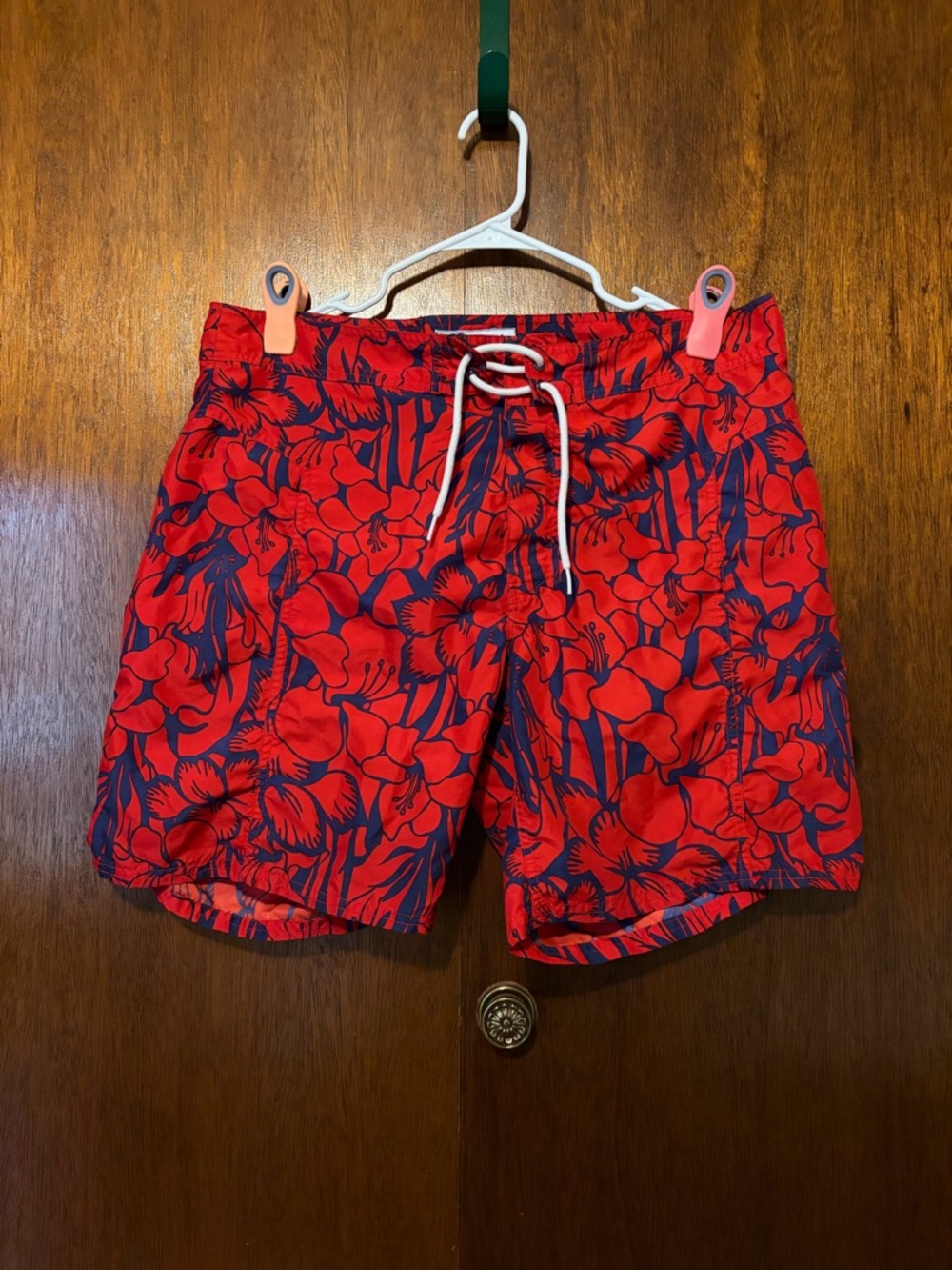 Trunks Red Floral Swim Board Shorts with Navy Accent